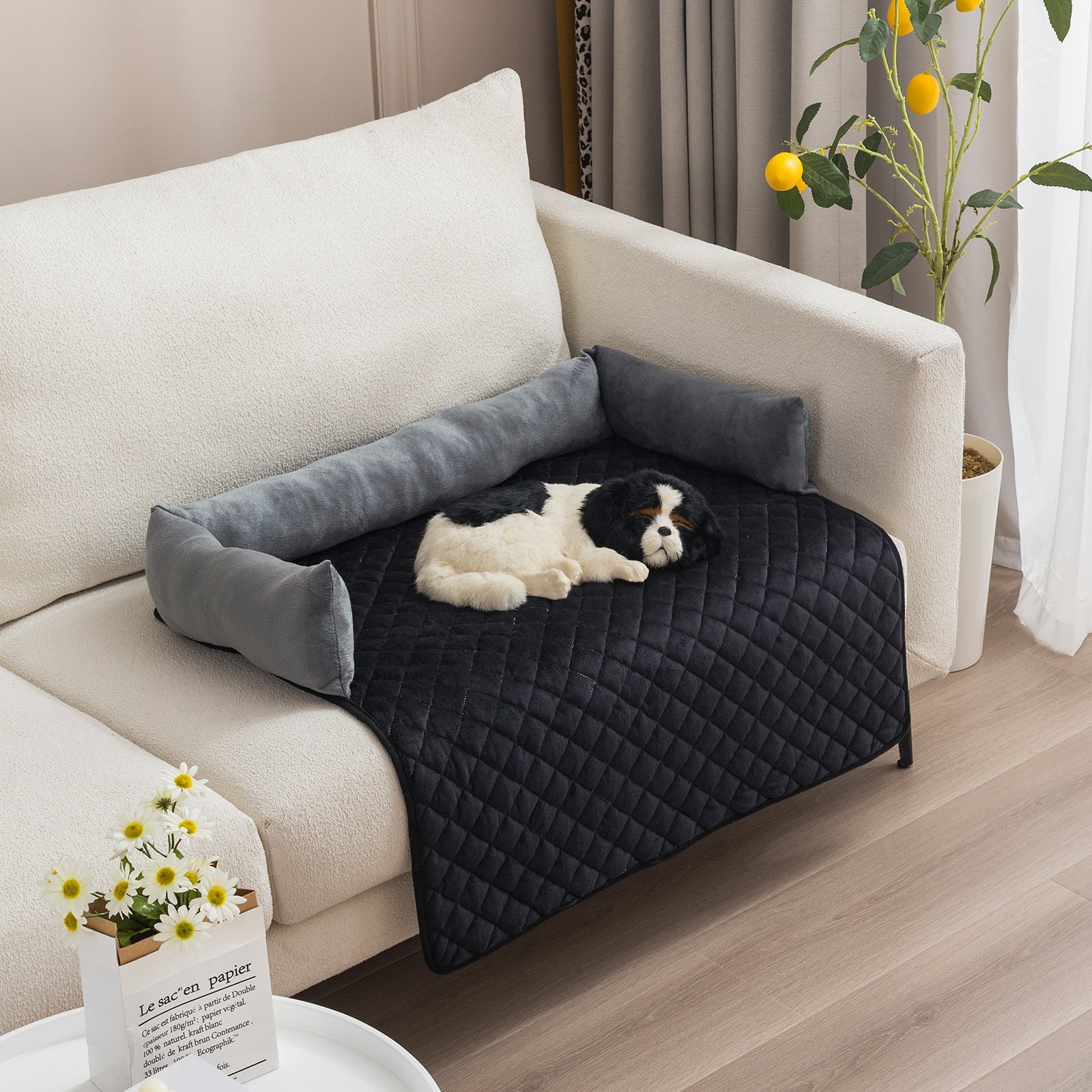 Couch Guard Curved Plush Pet Sofa Protector – Removable Calming Mat