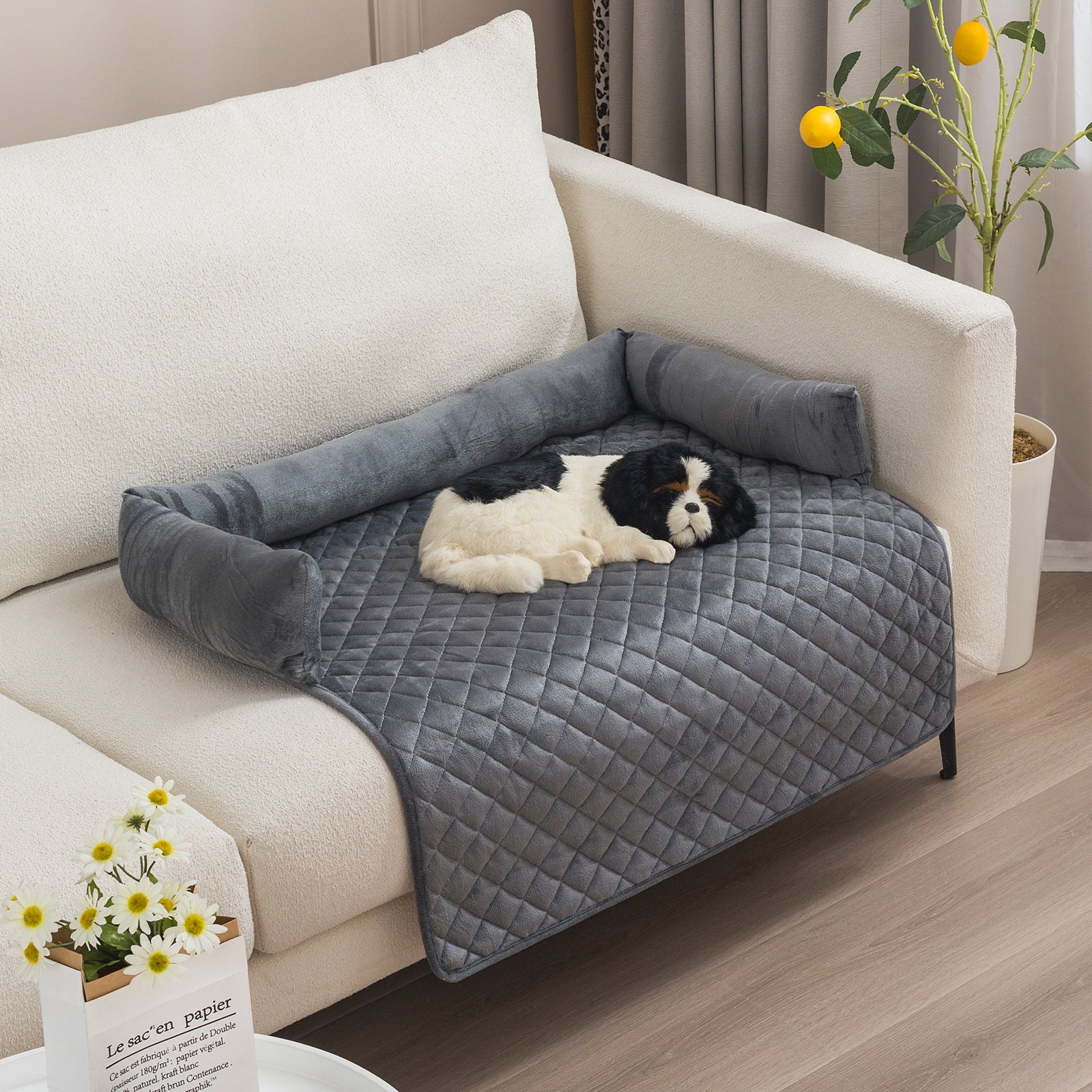 Couch Guard Curved Plush Pet Sofa Protector – Removable Calming Mat